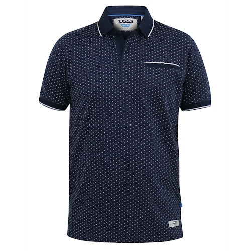 D555 Darwin AOP Polo Shirt With Jacquard Collar & Rib Cuffs Navy